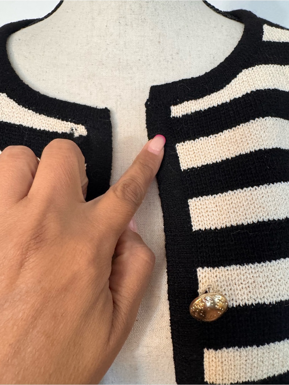 H&M Black and Cream Striped Button-Front Cardigan - Picture 2 of 6